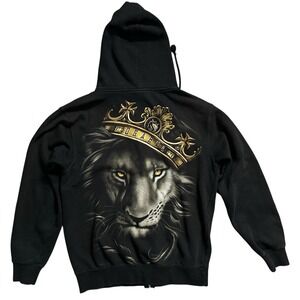 OG ABEL Fierce Lion King Gold Crown Black Full Zip Hoodie Jacket Mens Size S